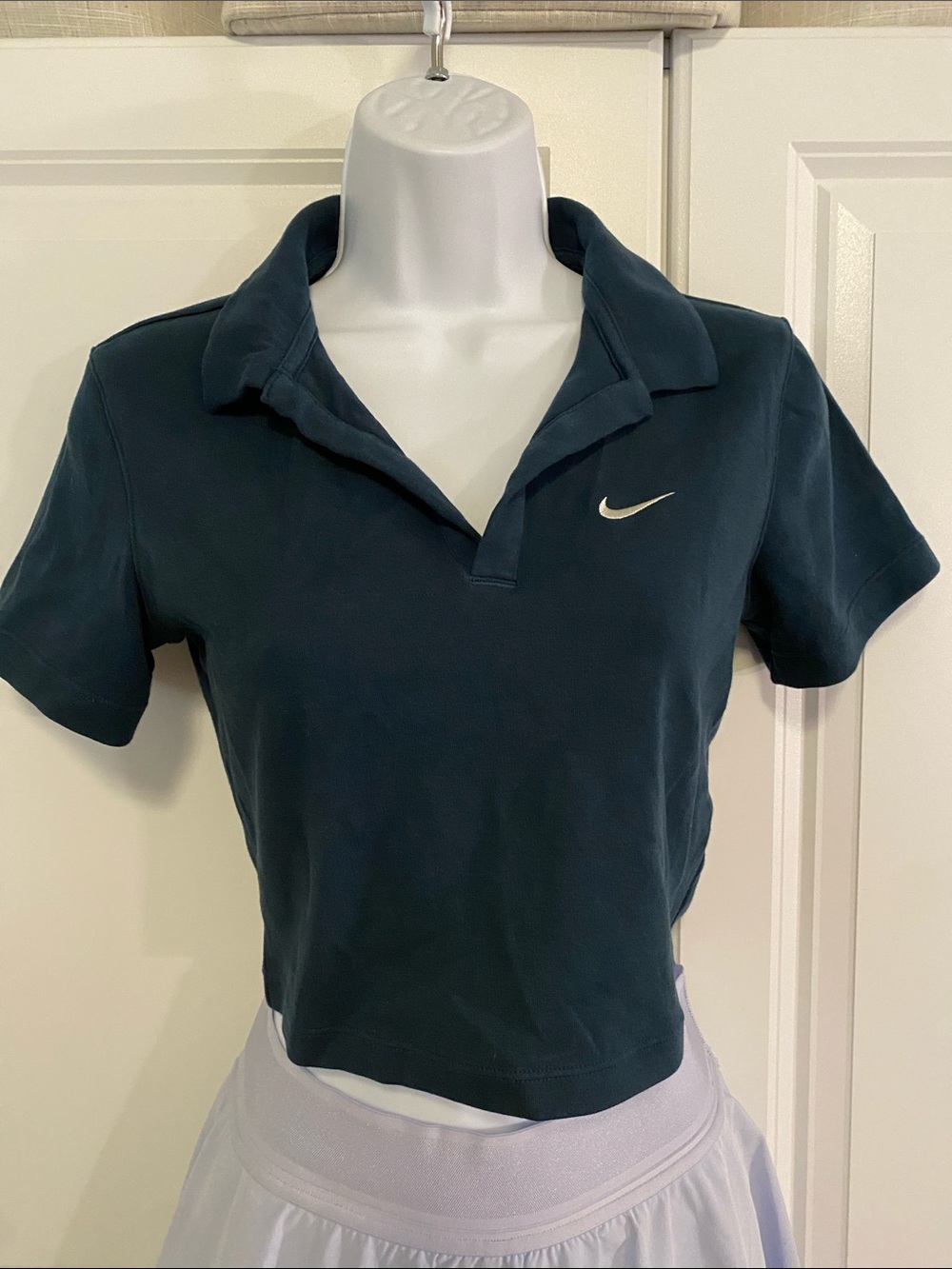 Nike Navy Blue Cropped Polo with White Swoosh